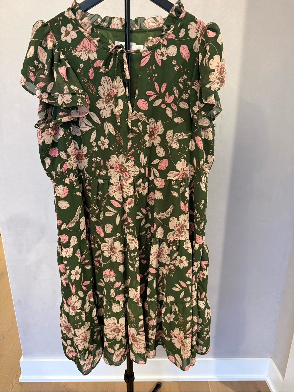 Eliza J Green Dress with Pink Floral Accents